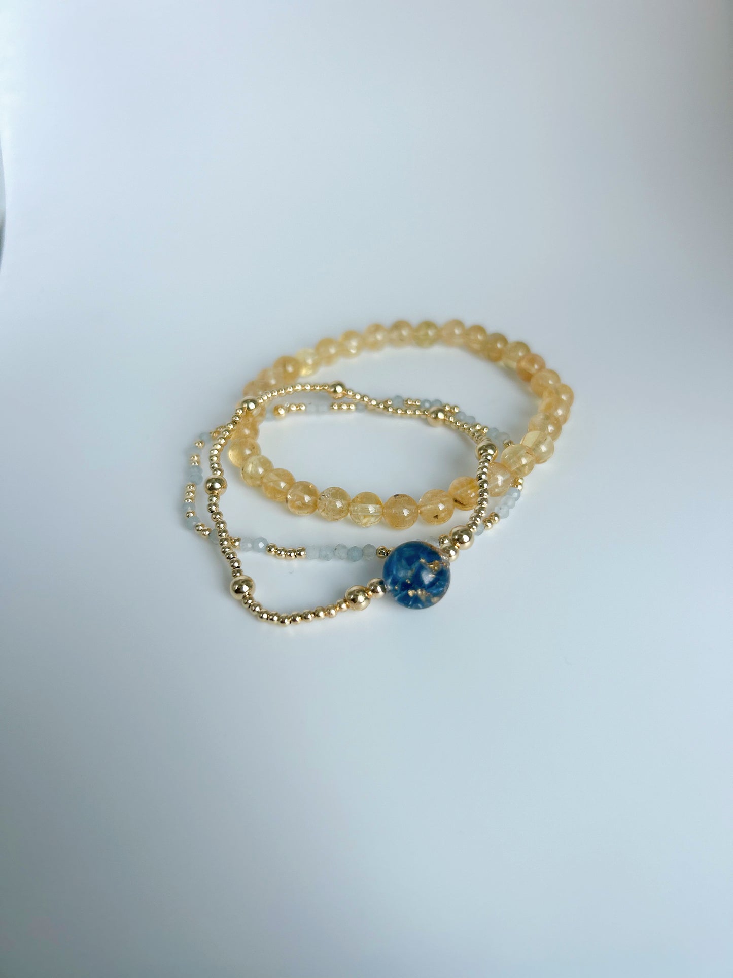 Gold Memory Beaded Gemstone Keepsake Bracelet